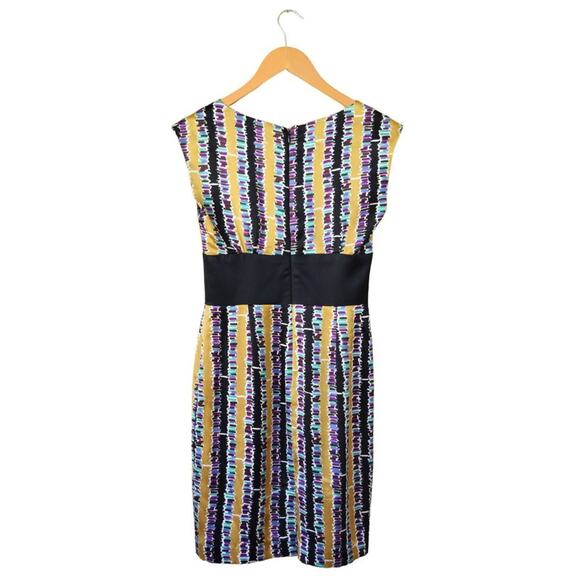 Trina Turk Silk Sleeveless Sheath Dress Workwear Cocktail Gold Black Purple - Picture 3 of 10